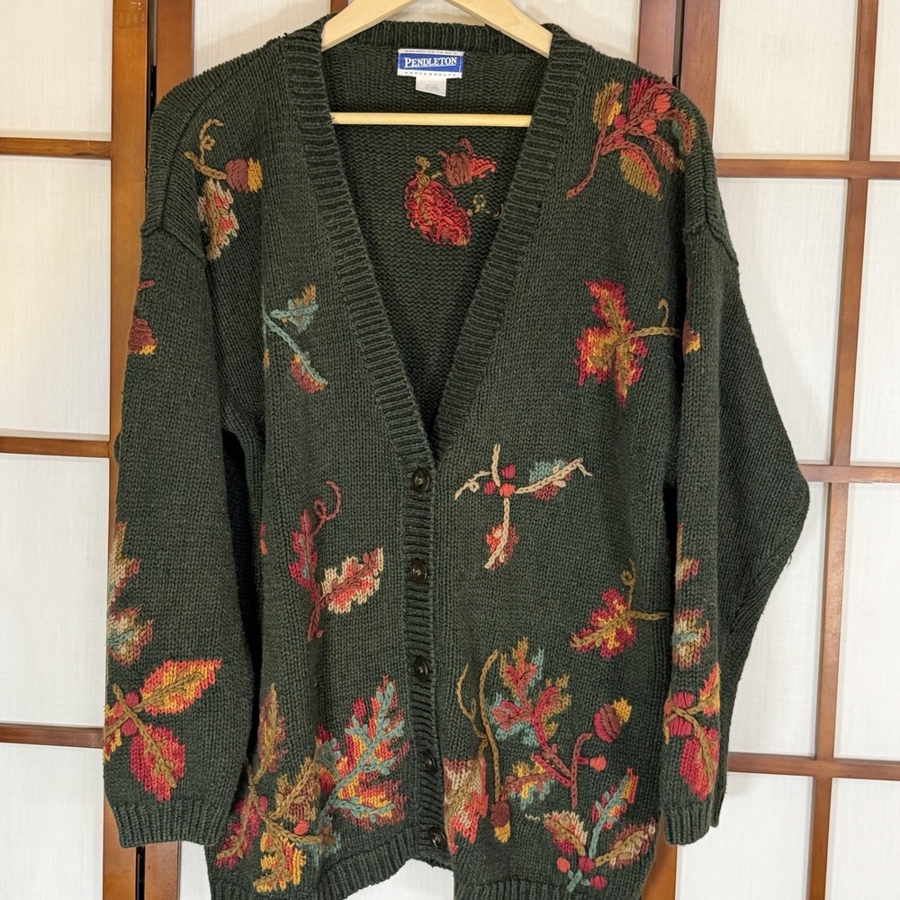 Women's Pendelton Knockabout Vneck Fall Leaf Cardigan Size Medium Vintage Knit